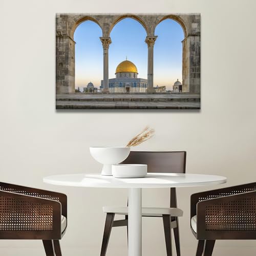 Al-Aqsa Mosque Canvas Wall Art - Dome of the Rock Religious Decor 36x24 Inches - Framed Ready to Hang