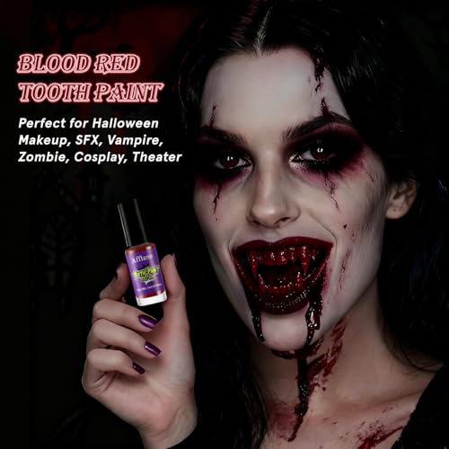 Red Tooth Paint - Temporary Blood Red FX Makeup for Halloween & Cosplay - Fast Dry & Safe - Variation: Red