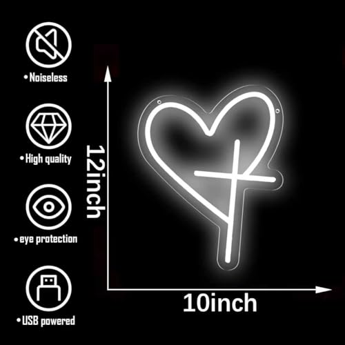 Heart Cross Neon Sign - Dimmable LED Wall Decor for Home and Events
