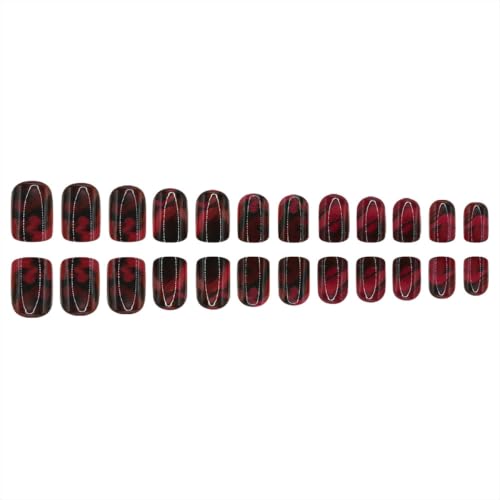 Halloween Short Square Press On Nails Set - Burgundy Black Gradient, Style7