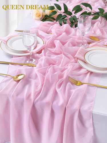 Pink Chiffon Table Runner Overlay 10 Pieces 27x120 Inches Rustic Wedding Decor - Pink