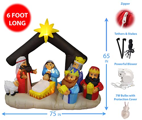 6 Ft Lighted Inflatable Nativity Scene for Holiday Yard Decor