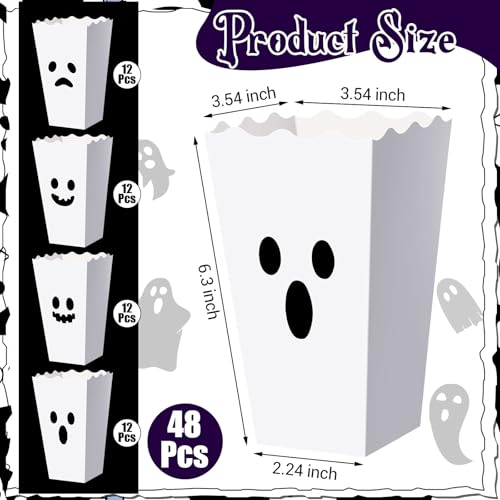 48 Pack Ghost Halloween Popcorn Buckets - Party Snack Boxes for Halloween & Events