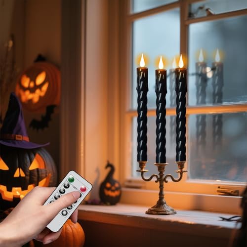 Wondise Halloween Black Flameless Taper Candles with Remote Timer - 2 Pack