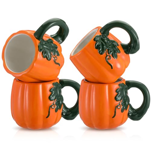 Fall Pumpkin Shaped Coffee Mugs Set - Halloween Thanksgiving Drinkware