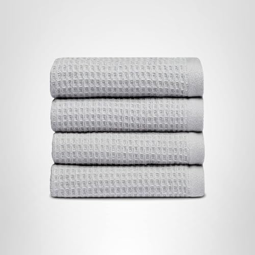 Cozy Earth Waffle Washcloths - 60% Cotton 40% Viscose from Bamboo Washcloths 13 x 13 Inches - Soft & Absorbent Terry, Reversible Mini Textured Waffle & Weave Pattern - 4 Pack