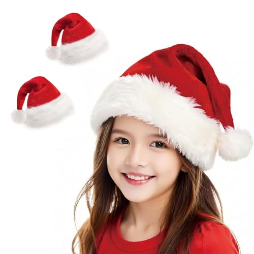 2-Pack Christmas Santa Hats for Adults Kids Baby - Red Velvet Double Thick Unisex Holiday Party Hat