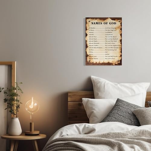 Names of God Canvas Wall Art Poster - 8x12 Inch Religious Scripture Print - White Frame Variation