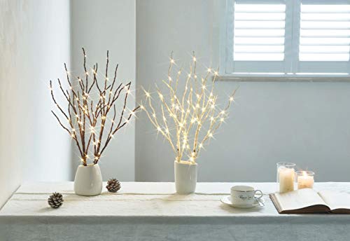 Brown Lighted Branches 18IN with Warm White LED & Timer - 2 Set for Christmas Wedding Party Decoration