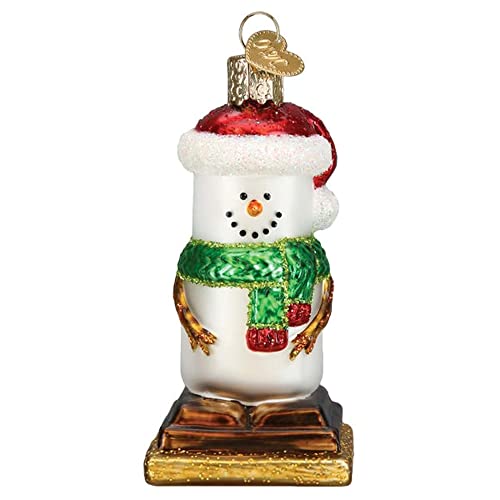 S'mores Snowman Christmas Ornament Glass Handcrafted Holiday Decor