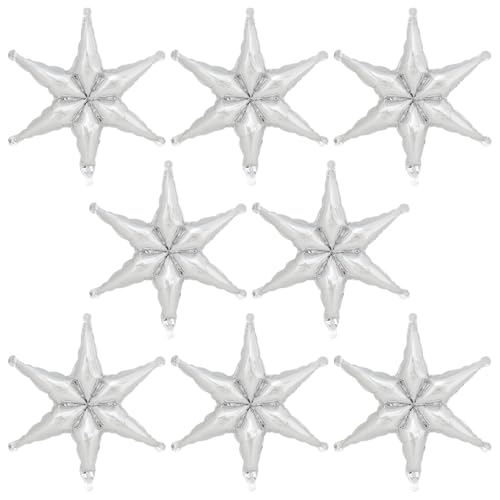 Silver Hexagon Star Foil Balloons - 8 Pack, Reusable Party Decorations