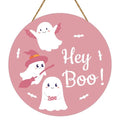 Pink Halloween Door Wreath with Ghost and Bat Decorations, Festive Wall Decor