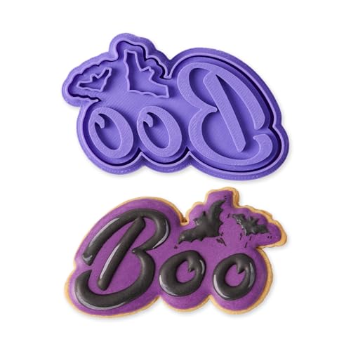Halloween Boo Cookie Cutters Set - Purple 3D Bat Design for Baking & Decorating - Variation of Boo