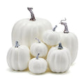 Artificial Pumpkins Set - White, 7 Varied Sizes for Autumn Fall Halloween Thanksgiving Farmhouse Decor