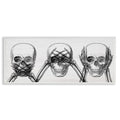 Speak See Hear No Evil Skull Wall Art - White Frame 10x24 Inches