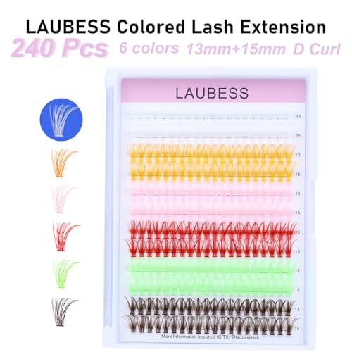 Colored Lash Clusters - Wispy Rainbow Eyelash Extensions 13/15mm - 40D-D-Mix13/15