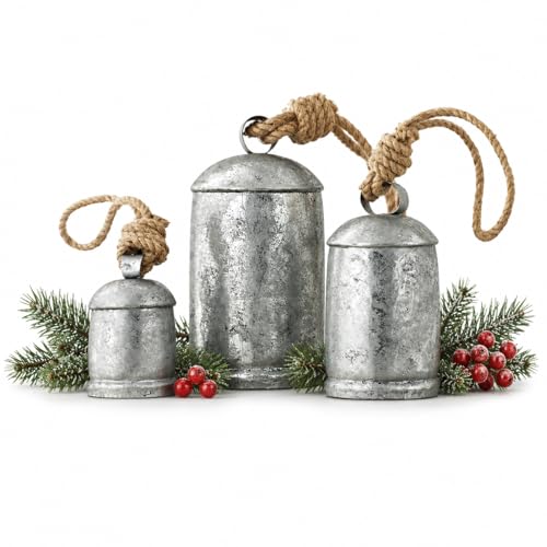 Rustic Silver Christmas Bell Cow Bells Harmony Giant Vintage