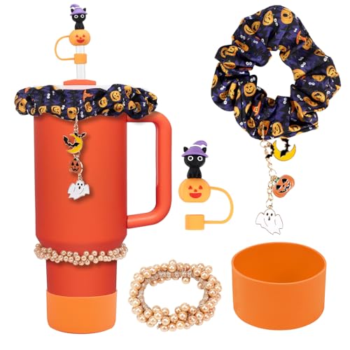 Halloween Stanley Cup Accessories Set with Straw Toppers, Boot Protectors & Charm - Happy Halloween