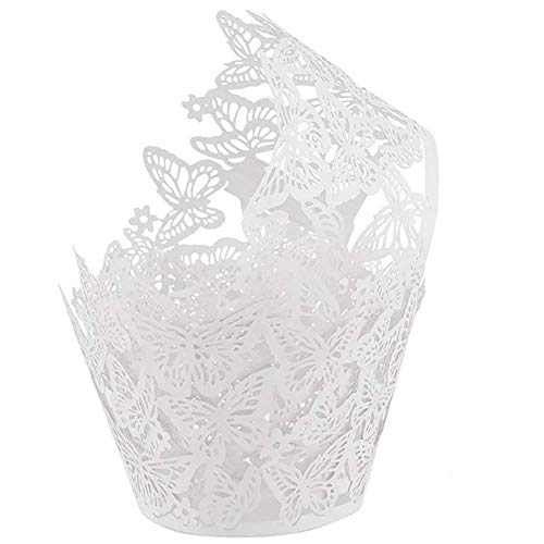 36 Pack Lace Butterfly Cupcake Wrappers for Wedding & Party Decor - Elegant White Paper Cupcake Holders