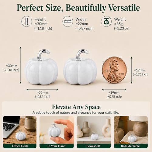 Clear Quartz Pumpkin Figurine - Gemstone Carving for Energy Amplification & Fall Decor - 2 Pack