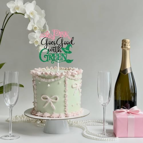 Magical Witch Princess Cake Topper for Birthday Party Decorations - Pink and Green