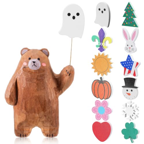 Interchangeable Bear Tabletop Decor Sign Set for Seasons & Holidays - 13 Pieces