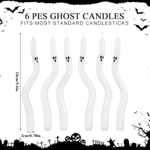 White Ghost Twist Taper Candles 6-Pack - Halloween Ghost Face Decor