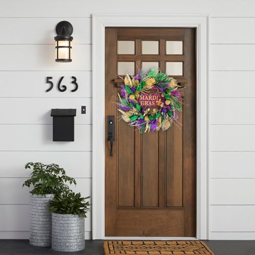 20-Inch Mardi Gras Glitter Wreath with Sign - Purple & Green Indoor Outdoor Decor, Variation: Green