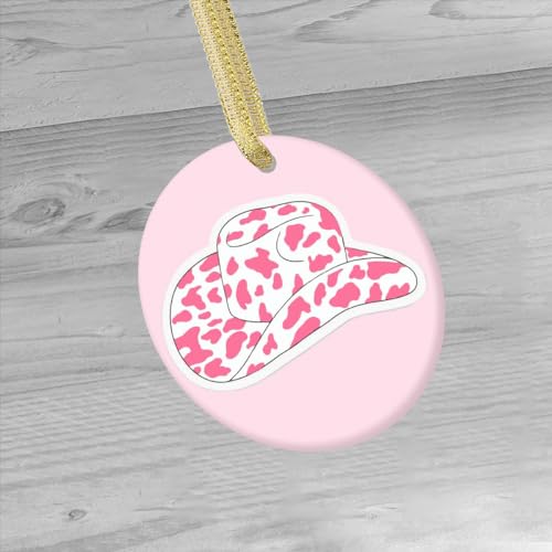 Pink Cowgirl Hat Christmas Ornament Ceramic Pendant Holiday Decor Gift