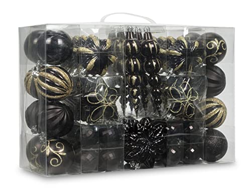 Assorted Shatterproof Christmas Ornaments Set - Black, 73 Pieces, Gift Package