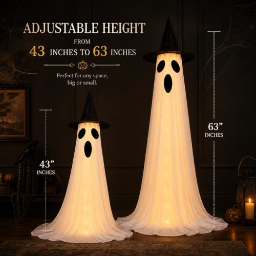 Halloween Ghost Lighted Decoration Set with Remote Control - 63 Inches, Indoor & Outdoor Use