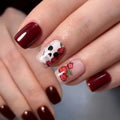 CurvLife Short Square Halloween Press-On Nails with Red Skull Design, Gothic White & Red, Gel Finish