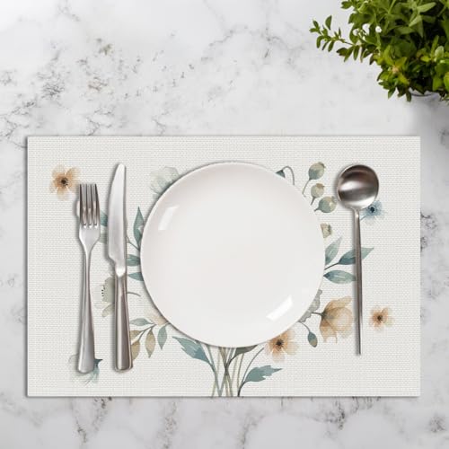 Soft-Toned Poppies Floral Spring Placemats Set of 4 - Boho Minimalist Home Decor