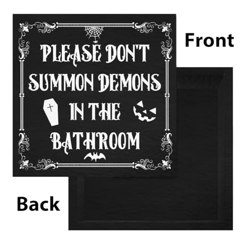 Halloween Bathroom Wooden Sign - Don't Summon Demons Decor 5x5 Inches