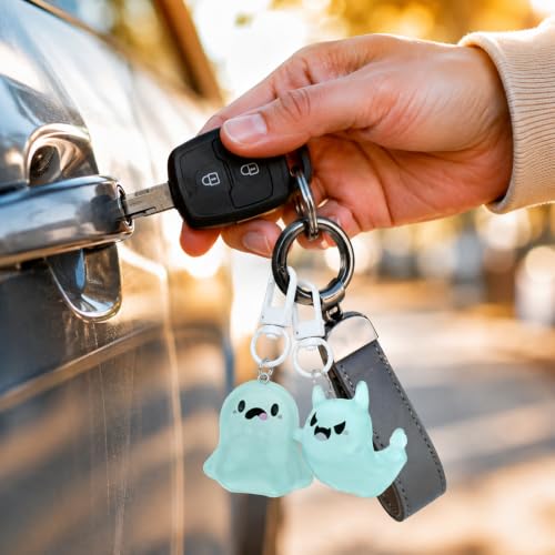 Halloween Ghost Keychains 6 Pack - Cute Resin Spooky Bag Charms for Backpacks & Purses