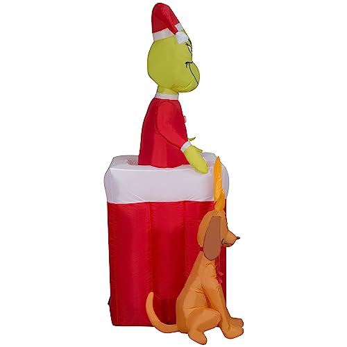 Animated Outdoor Inflatable Grinch Scene with Max and Presents - Christmas Yard Decor