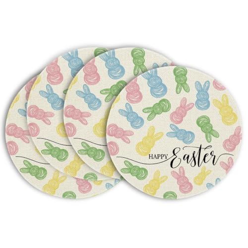 14-Inch Round Bunny Easter Placemats Set of 4 Beige Seasonal Table Decor