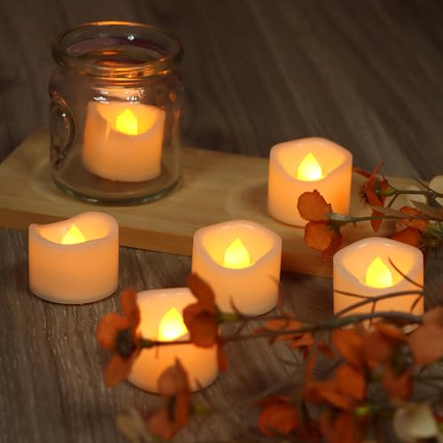 Battery Operated Flickering LED Tea Lights - Warm Yellow 24 Pack