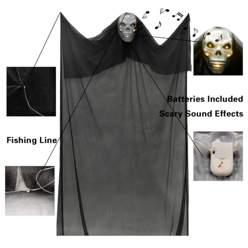2 Pack 11 FT Ghost Decorations - Scary Hanging Halloween Ghosts with Sound & Voice Effects for Indoor & Outdoor