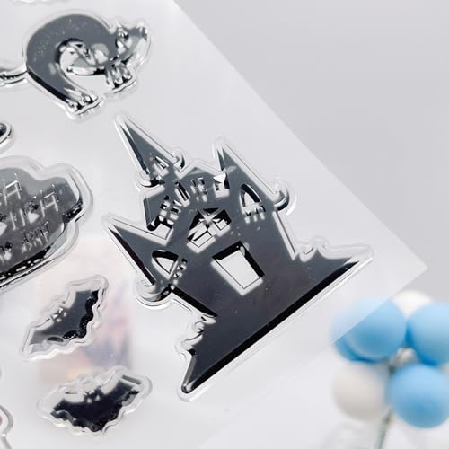 Halloween Pumpkin Lantern Cat Bat Castle Skeleton Dead Tree Clear Silicone Stamp Set - Halloween Area