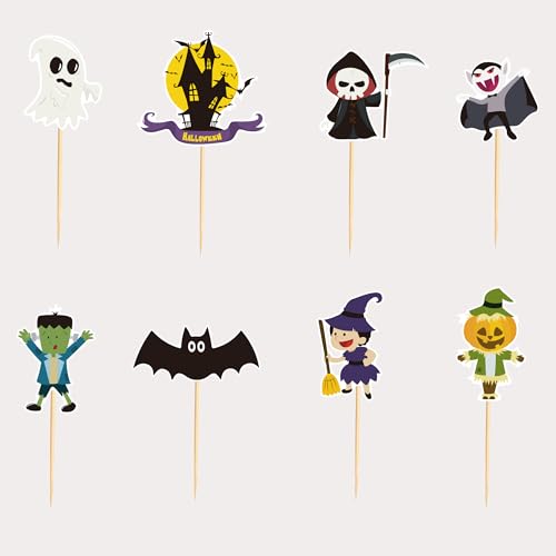 24pcs Halloween Bat Cupcake Toppers Ghost Witch Bat Picks - Ad-21-427-FP2