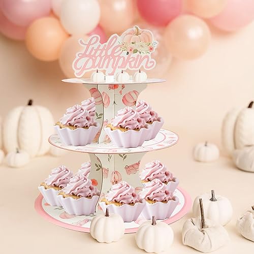Pink Pumpkin Cupcake Stand 3-Tier Halloween Cardboard Tower - Aukolass