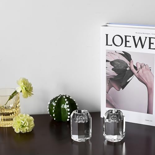 Crystal Taper Candle Holders Set of 2 - Faceted Wedding & Home Decor