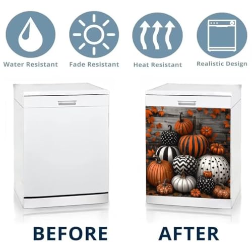 Fall Pumpkins Magnetic Dishwasher Cover with Leaves - Farmhouse Kitchen Decor, Variation 0801fallsticker1-3
