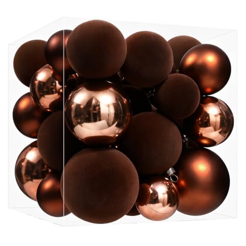 Velvet Christmas Ball Ornaments Set - 36 Shatterproof Holiday Decorations - Brown