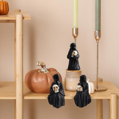 Halloween Gothic Resin Grim Reaper Figurines Set - Dark Tabletop Decor, 3 Pieces