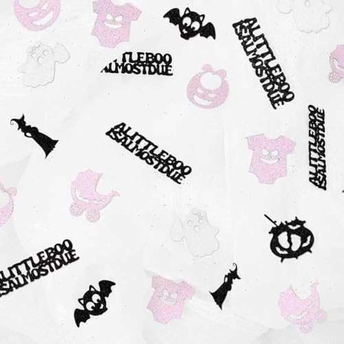 Halloween Baby Shower Confetti Decor with Ghosts Witches Pumpkins - Pink Black Silver