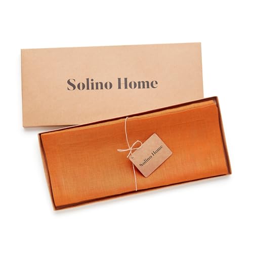 Persimmon Orange Linen Table Runner 14 x 120 Inches - Handcrafted, Eco-Friendly