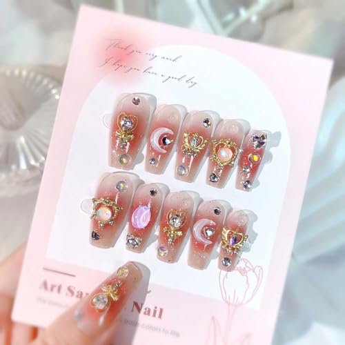Long Coffin Pink 3D Design Fake Nails - Glossy Full Cover Press-On Nails for Women, 24 Pieces