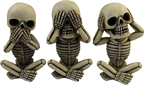 Mini Skeleton Figurine Set for Halloween Gothic Home Decor Office Desk Decorations - 4 Inches, Set of 3